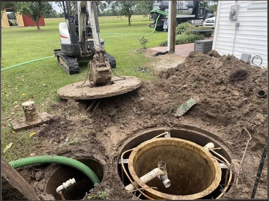 Sewer line and septic excavation with mini excavator by Sandy Springs Plumbing